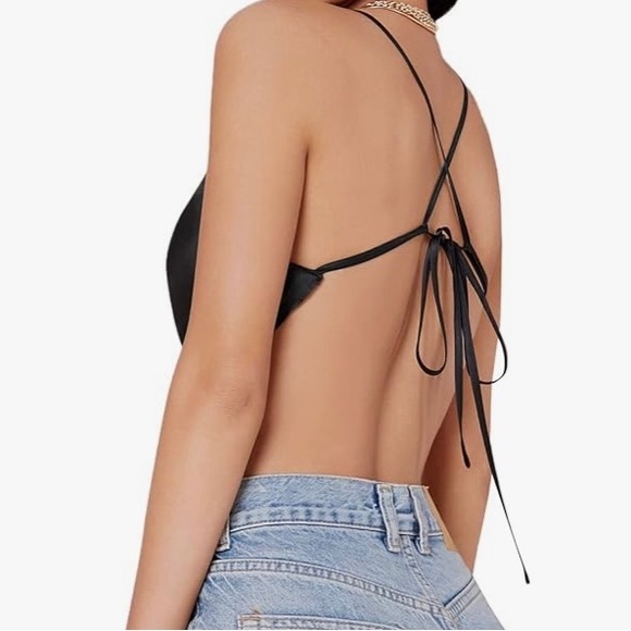 Satin Backless Top - Black - Picture 3 of 4